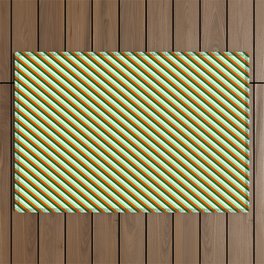 [ Thumbnail: Green, Red, Dark Green & White Colored Stripes Pattern Outdoor Rug ]