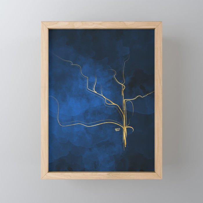 Kintsugi Electric Blue #blue #gold #kintsugi #japan #marble #watercolor #abstract Framed Mini Art Print