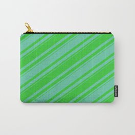 [ Thumbnail: Lime Green & Aquamarine Colored Stripes Pattern Carry-All Pouch ]