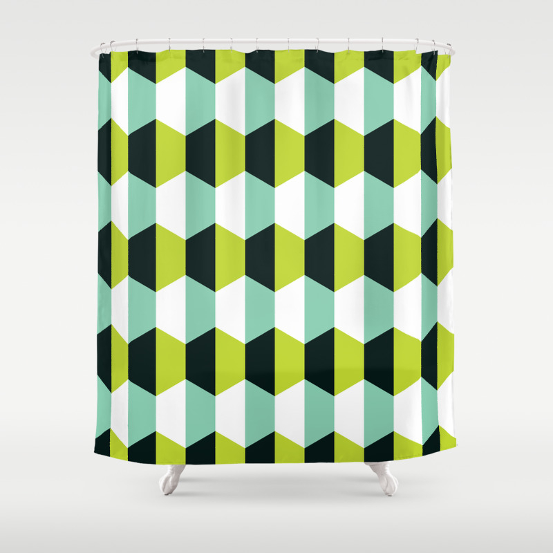Geometric Pattern 51 Lime Teal Hexagons Shower Curtain By