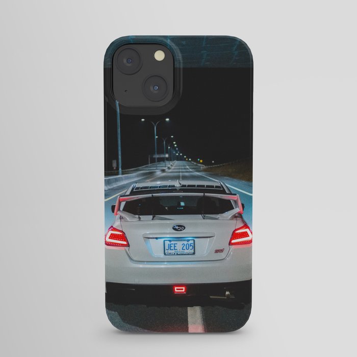 White wrx sti parked on an empty highway iPhone Case