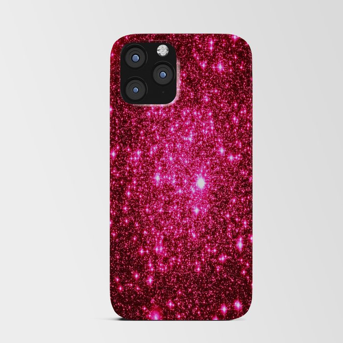 Hot Pink Glitter Galaxy Stars iPhone Card Case