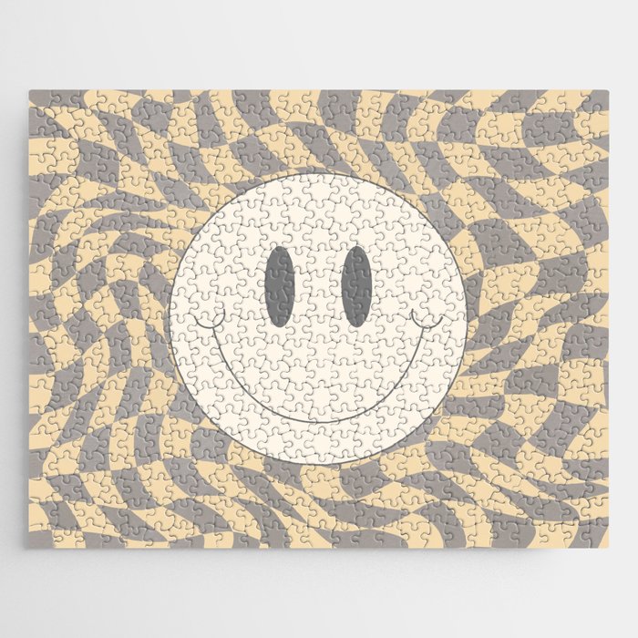 smiley warp checked in beige gray Jigsaw Puzzle