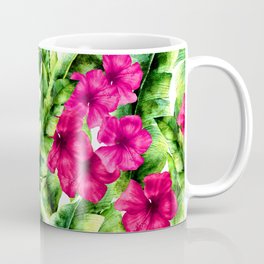 green banana palm leaves and pink flowers Coffee Mug