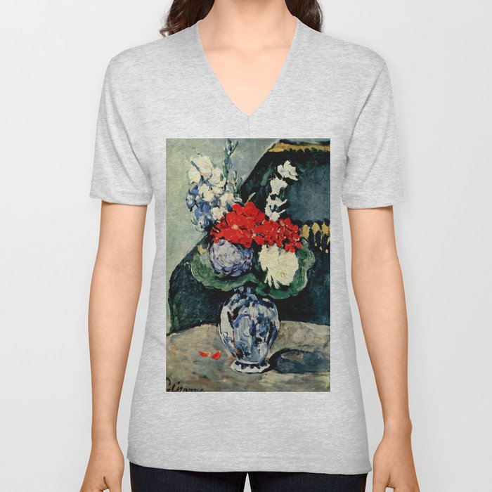 Paul Cezanne "Delft vase with flowers" V Neck T Shirt