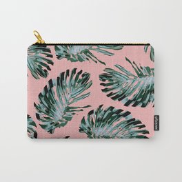 Pink and Green Tropical Leaf Print Carry-All Pouch