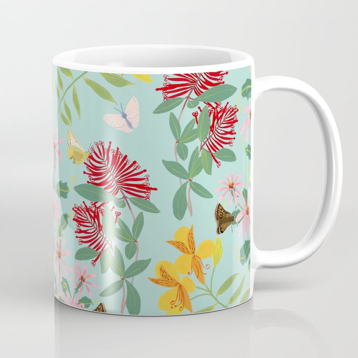 Folk retro florals in light teal Coffee Mug