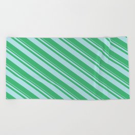 [ Thumbnail: Powder Blue and Sea Green Colored Stripes Pattern Beach Towel ]
