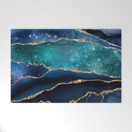 Blue Night Galaxy Marble Welcome Mat