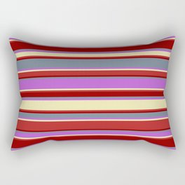 [ Thumbnail: Eyecatching Slate Gray, Orchid, Pale Goldenrod, Red, and Dark Red Colored Lines/Stripes Pattern Rectangular Pillow ]