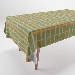 Irregular Plaid Pattern in Retro Olive Green Celadon Orange Tones Tablecloth