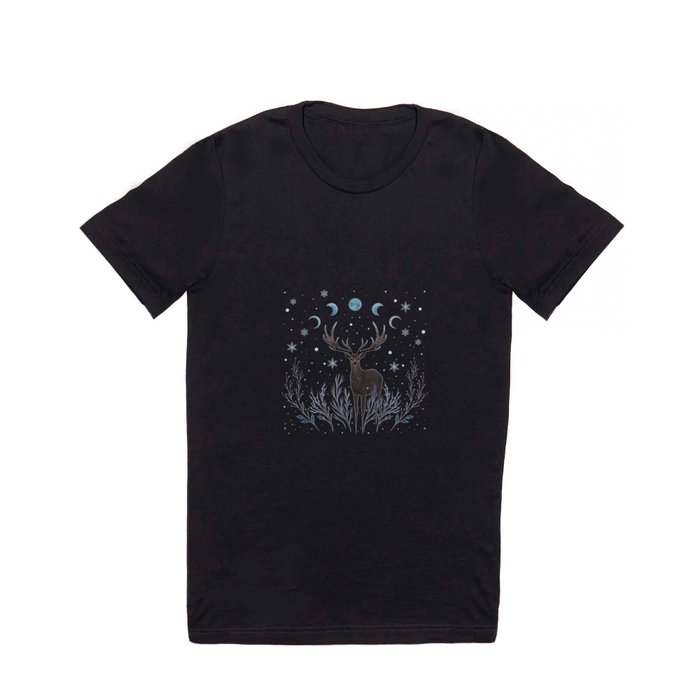 Deer in Winter Night Forest T Shirt