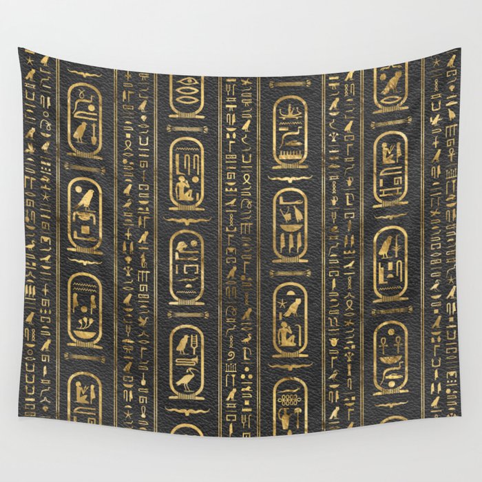 Egyptian hieroglyphs Gold on Leather Wall Tapestry