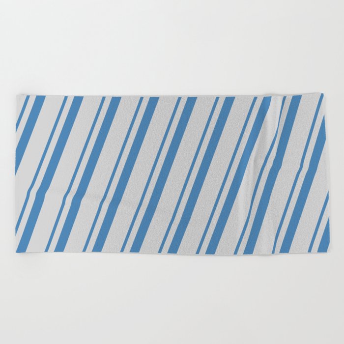 Blue & Light Gray Colored Striped/Lined Pattern Beach Towel