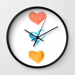 Minimalist hearts | Watercolor Wall Clock | Watercolor, Cozy, Hearts, Colorful, Minimalist, Minimalism, Cute, Stylish, Color, Modern 