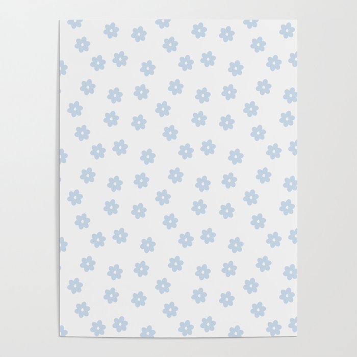 Aesthetic Baby Pastel Blue Retro Flowers White Background Poster by selfify  | Society6