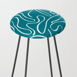 Blue Teal Squiggle Pattern Counter Stool