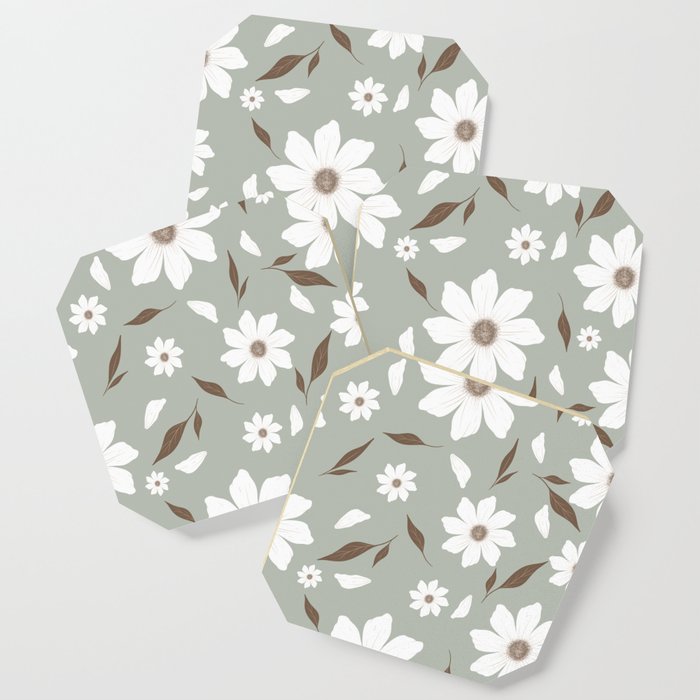 Flowers and leafs light Green  Coaster
