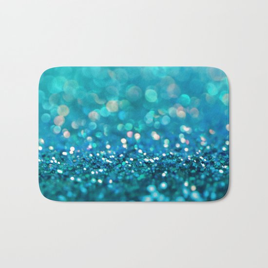 Aqua turquoise blue shiny glitter print effect- Sparkle Luxury Backdrop Bath Mat