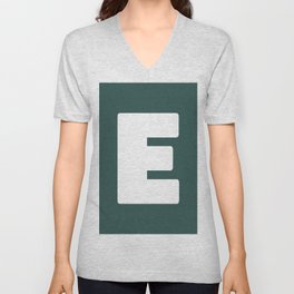 E (White & Dark Green Letter) V Neck T Shirt