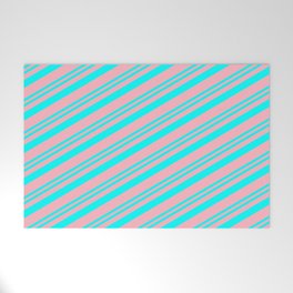 [ Thumbnail: Aqua and Light Pink Colored Stripes/Lines Pattern Welcome Mat ]