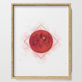 Chinese Aries Zodiac Sign | Red, Black and Gold | Watercolor Constellation | Aesthetic Illustration Serving Tray