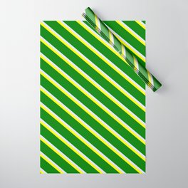 [ Thumbnail: Yellow, Green & Lavender Colored Lines/Stripes Pattern Wrapping Paper ]