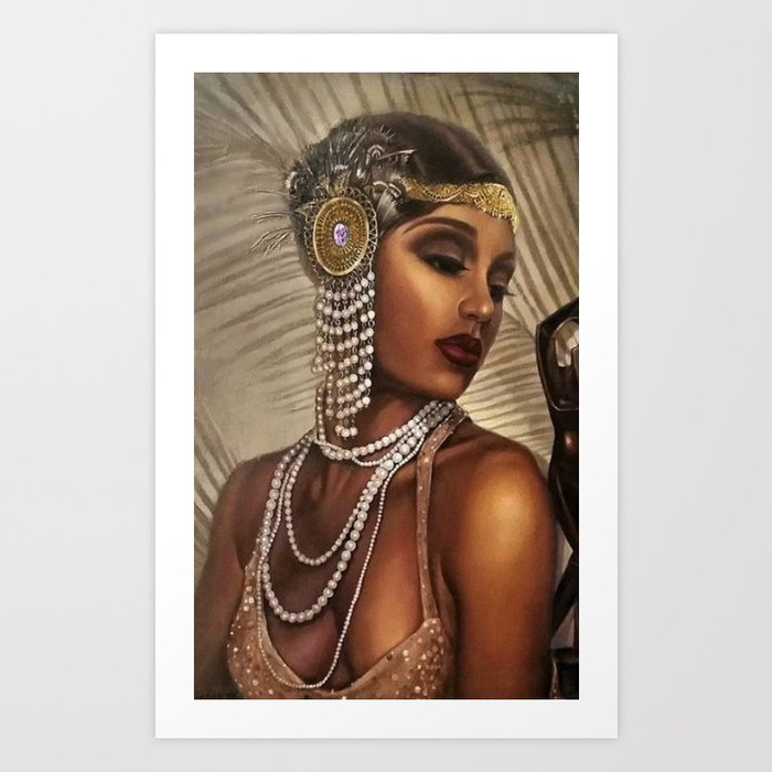 African American Masterpiece 'Cotton Club Flapper Dance Girl' Portrait Painting Art Print