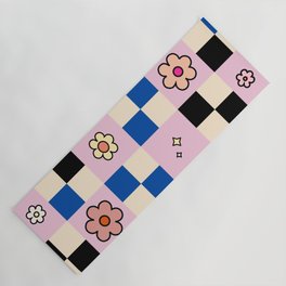 Checkered Flower Retro Colorful Check Pattern Pink And Blue Yoga Mat