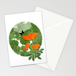 Orange Poppies Green Leaves White Background #decor #society6 #buyart Stationery Card