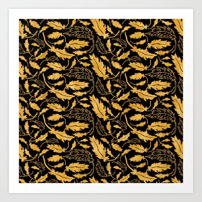 Gold And Black Leaves Collection Art Print
