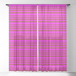 [ Thumbnail: Brown & Fuchsia Colored Striped/Lined Pattern Sheer Curtain ]