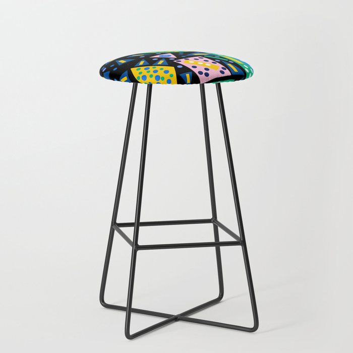 Black Abstract Pattern Terrazzo with dots and geometric shapes Bar Stool