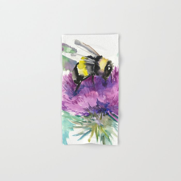Bumblebee and Thistle Flower, honey bee floral Hand & Bath Towel