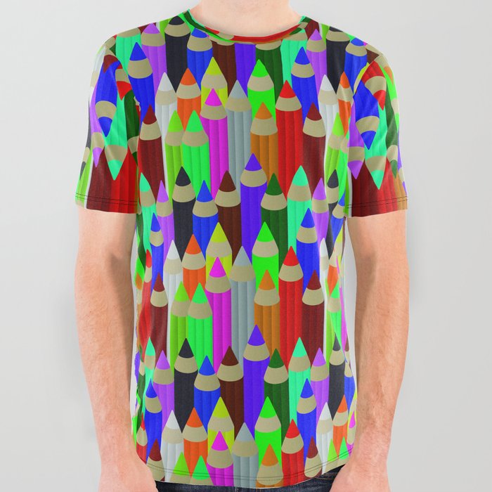  seamless pattern with colored pencils in rows All Over Graphic Tee