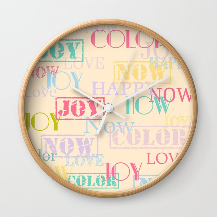 Enjoy The Colors - Colorful typography modern abstract pattern on creamy pastel color background Wall Clock