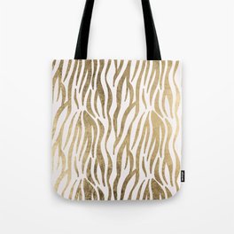 Chic faux gold white modern zebra animal print pattern Tote Bag