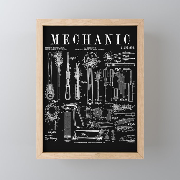 Mechanic Car Guy Garage Repair Tools Vintage Patent Print Framed Mini Art Print