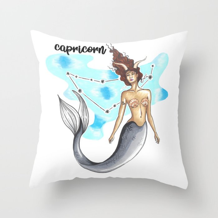 Capricorn Mermaid Throw Pillow