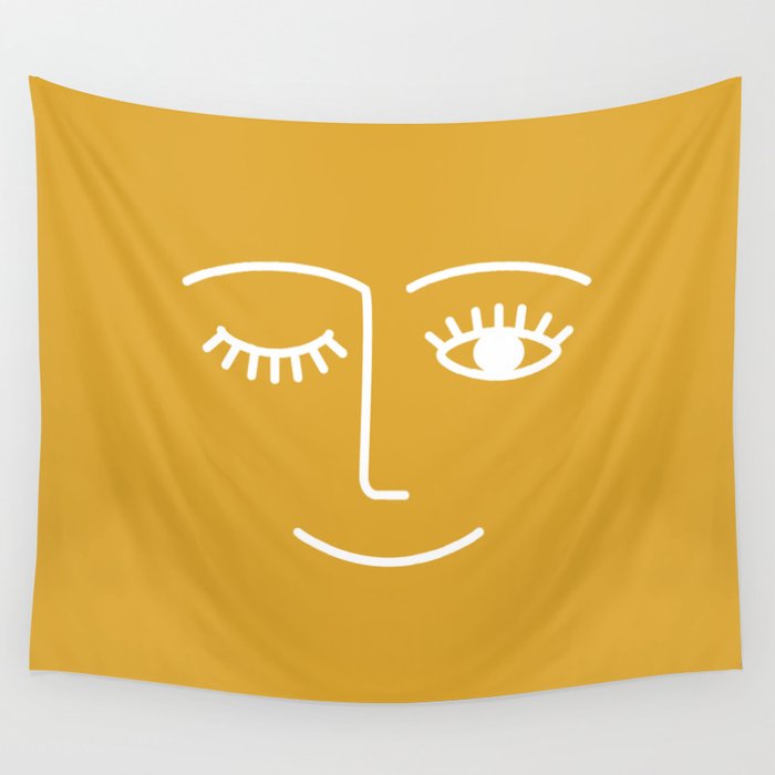 Wink (Mustard Yellow) Wandbehang | Graphic-design, Wink, Yellow, Lineart, Abstrakt, Boho, Gold, Summersunhomeart, Monochrome, Lines