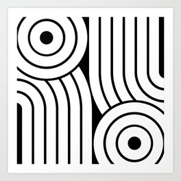 Retro Style Geometric Minimal Design Black and White Art Print