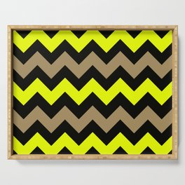 Chevron Pattern In Black, Yellow And Greige Serving Tray