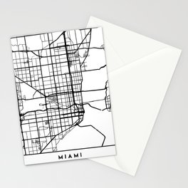 MIAMI FLORIDA BLACK CITY STREET MAP ART Stationery Card