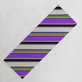 [ Thumbnail: Purple, Green, Light Gray & Black Colored Lines/Stripes Pattern Yoga Mat ]