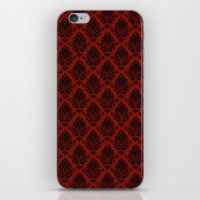 Black damask pattern Red iPhone Skin
