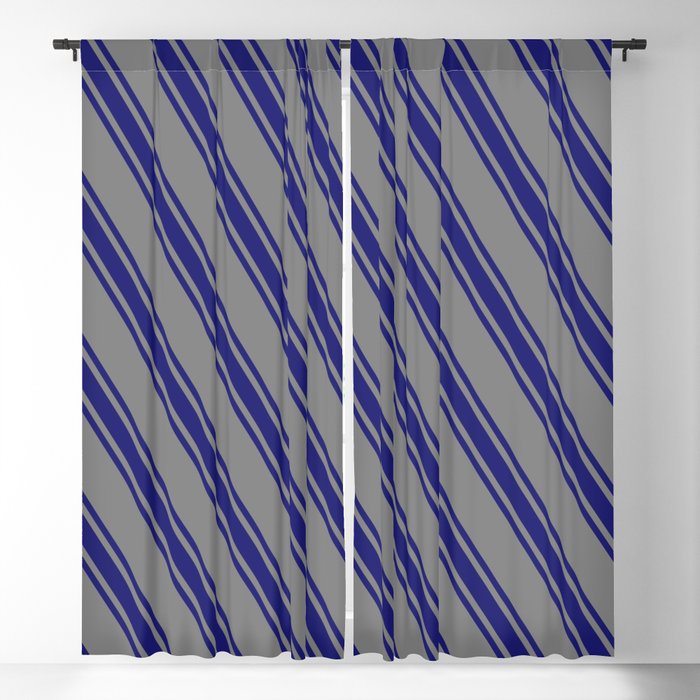 Gray & Midnight Blue Colored Lined Pattern Blackout Curtain