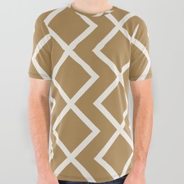 Antique White Rhombus Zig Zag on Gold Brown All Over Graphic Tee