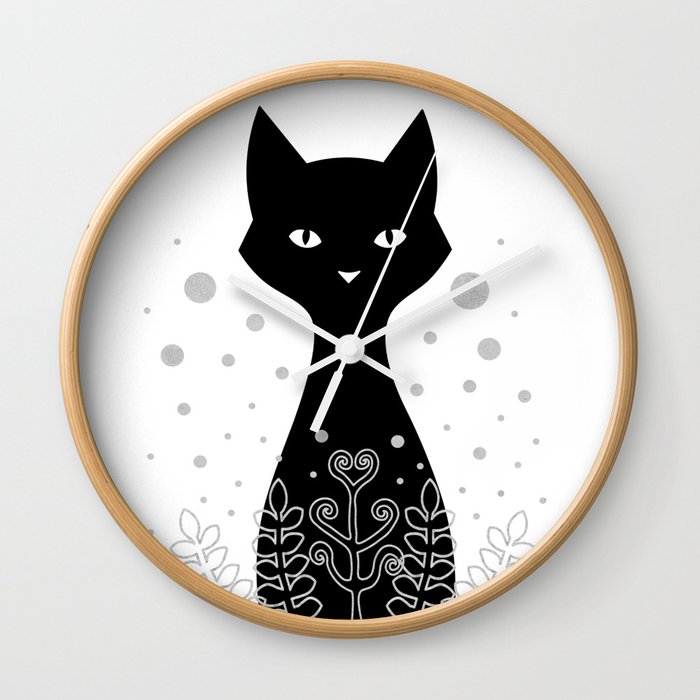 Black tuxedo cat Wall Clock