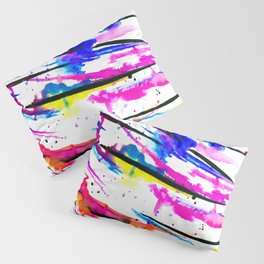 Modern bright abstract pink black multicolor watercolor brushstrokes Pillow Sham