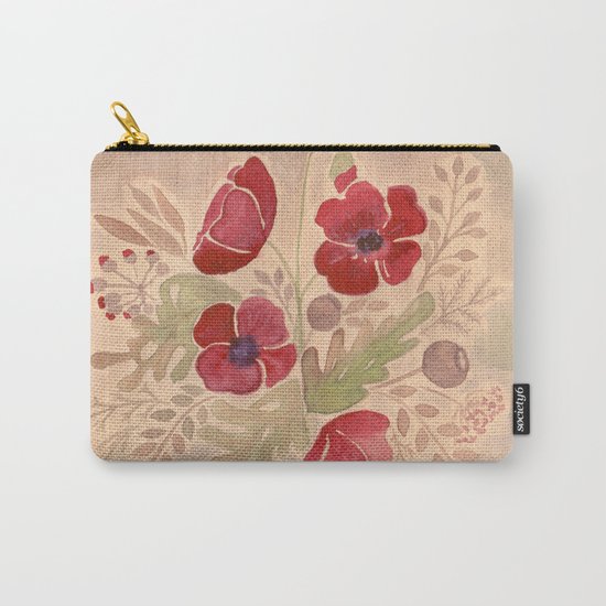 Watercolor poppies on old paper . Carry-All Pouch